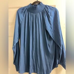 Chicos peacock blue elegant top featuring soft high mock neckline & long sleeve